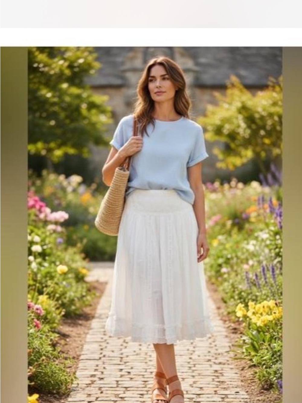 Hazel Anthropologie ivory Midi Skirt lace ruffles M